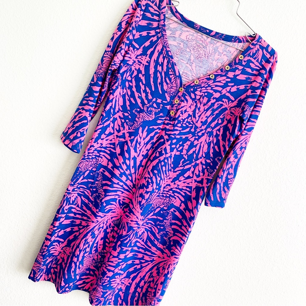 LILLY PULITZER pink blue tiger print dress mini cotton Extra Small